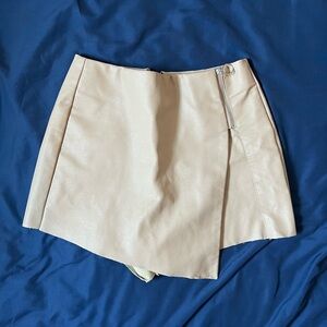 Tan Asymmetrical Faux Leather Mini Skort